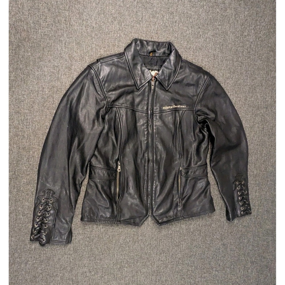 Vintage Harley-Davidson Women's Leather Lace Corset Style Jacket Motorcycle Sz M
